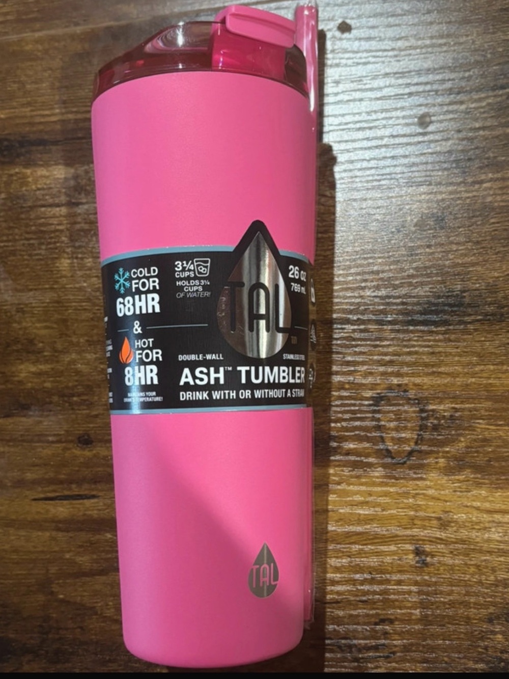 Ash™ 26oz Pink Double-Wall Tumbler with Straw